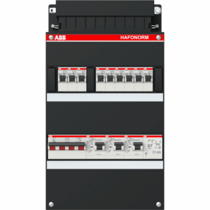 ABB Hafonorm 3-fase groepenkast met 9 groepen, 3 aardlekschakelaars, 4-polige hoofdschakelaar en beltrafo (1SPF006907F0702)