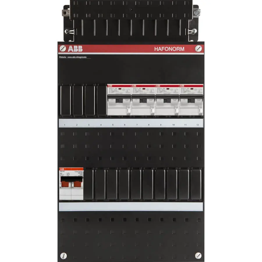 Tableau électrique ABB Hafonorm monophasé 4 circuits avec disjoncteurs différentiels et interrupteur principal 2 pôles