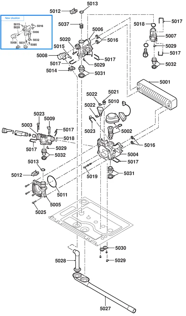 Exploded view Remeha Calenta 28C Combi CW4: Aansluitblok sifon