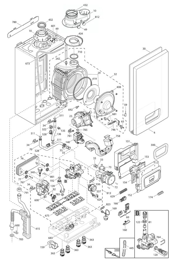 Exploded view Remeha Avanta Ace 28C CW4: Totaaloverzicht