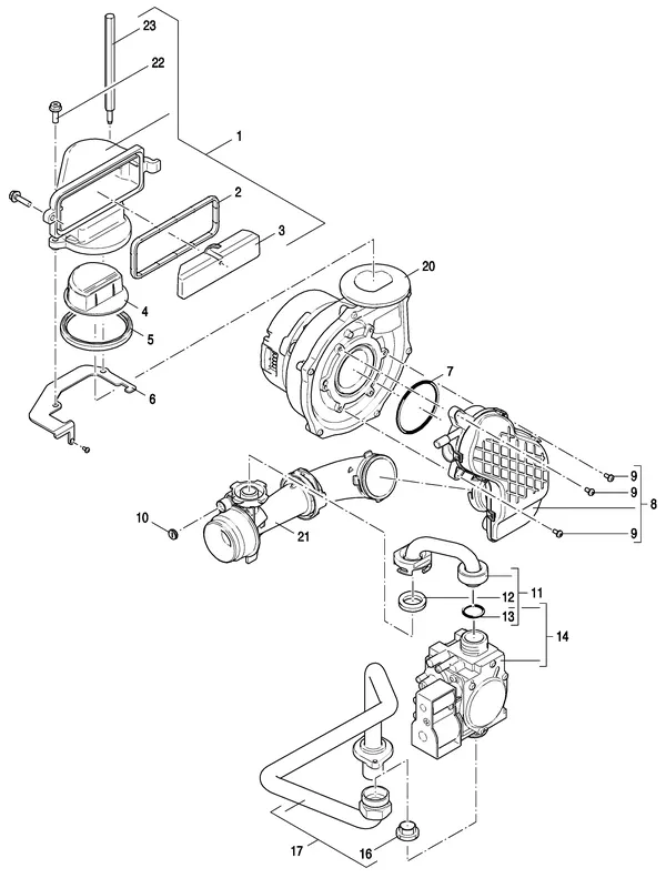 Exploded view Nefit (Bosch) 9000i HR25 Solo Zwart: Gas ventilator