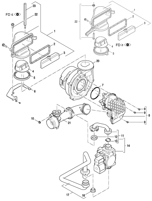 Exploded view Nefit (Bosch) 9000i AquaPower Plus HRC30 CW6: Gasregelblok