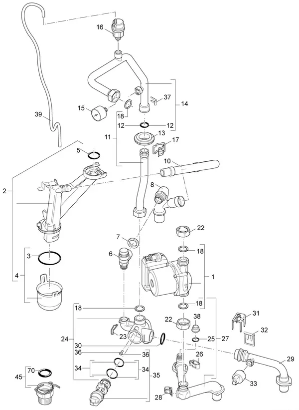 Exploded view Nefit (Bosch) 9000i AquaPower Plus HRC45 CW6: Hydrauliek 45kw