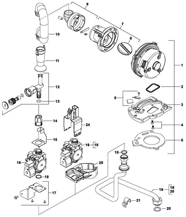 Exploded view Nefit (Bosch) BaseLine HRC24 CW3 II: Gas ventilator