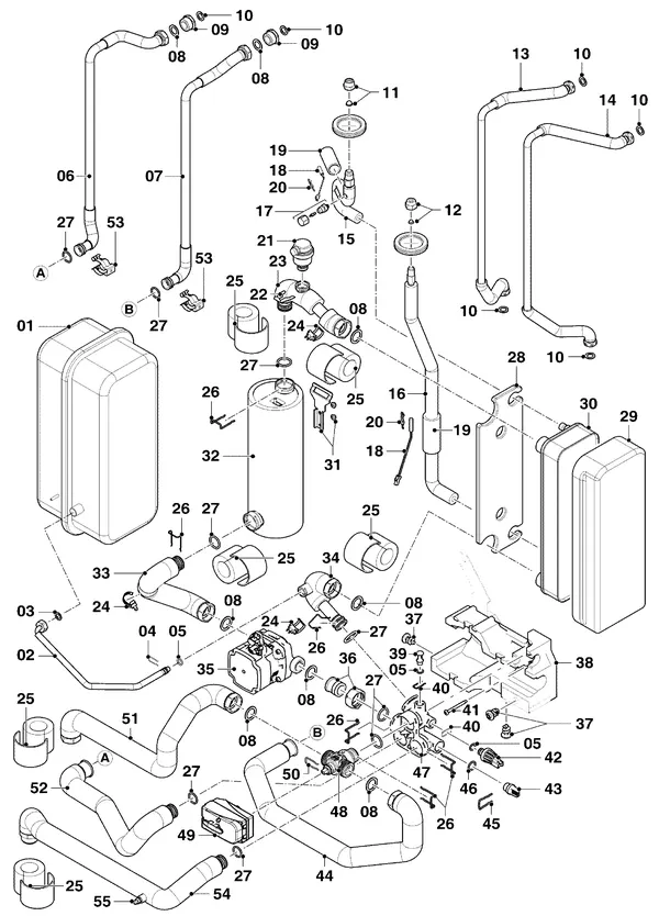 Exploded view Vaillant uniTOWER Split VWL 78/5 IS: Hydraulische delen