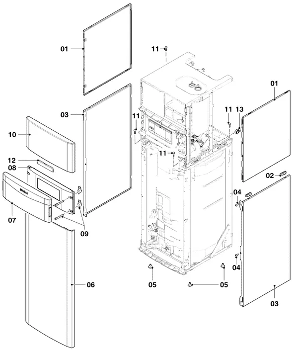 Exploded view Vaillant uniTOWER Split VWL 128/5 IS: Manteldelen