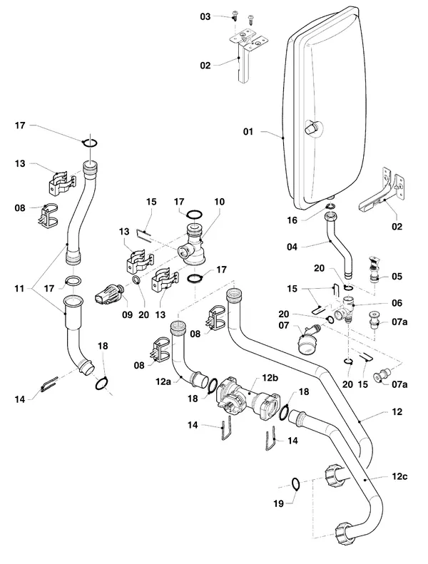 Exploded view Vaillant ecoTEC plus VHR 25-30/5-5 R6: Aansluitleidingen