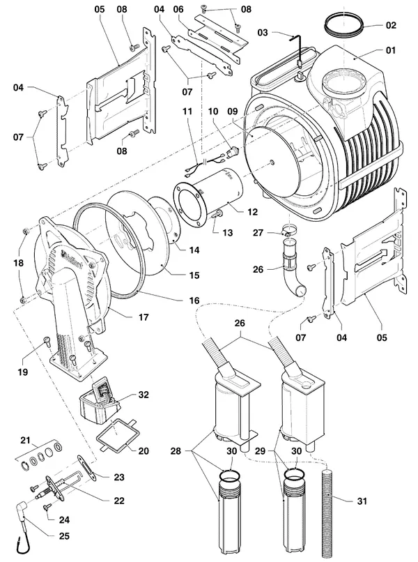Vue éclatée Vaillant ecoTEC plus VHR 30-34/5-5 : Brûleur et échangeur thermique