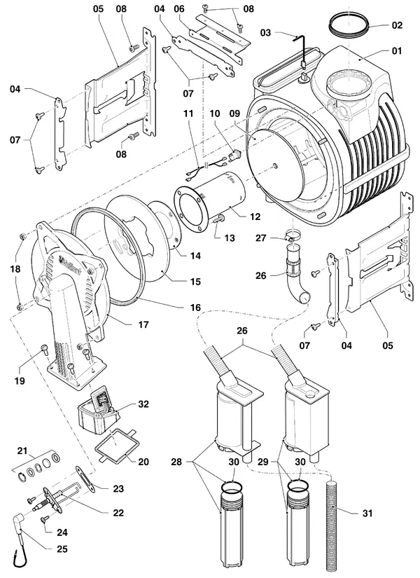 Exploded view Vaillant ecoTEC plus VHR 35-38/5-5: Brander warmtewisselaar