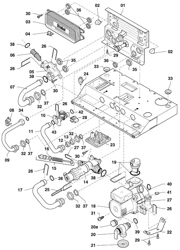 Exploded view Vaillant ecoTEC plus VHR 35-38/5-5: Hydraulische delen hydroblock