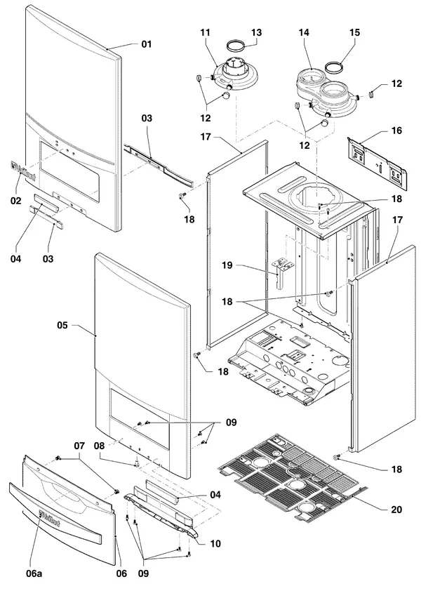 Exploded view Vaillant ecoTEC classic VHR 18-24/5-3 EXP R6: Manteldelen