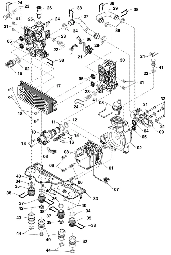 Vue éclatée Vaillant ecoFIT pro VUW 306/6-3 : Pièces hydrauliques