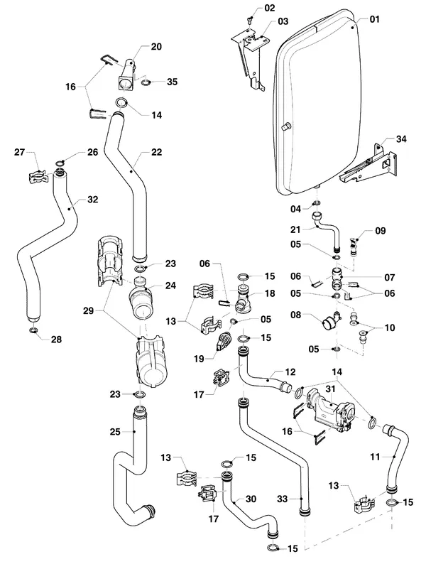 Exploded view Vaillant ecoTEC exclusive VHR 25/36 CF/1-7: Hydraulikdelen
