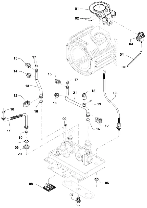 Vue éclatée Vaillant ecoTEC plus VHR 65/5-5 : Pièces hydrauliques