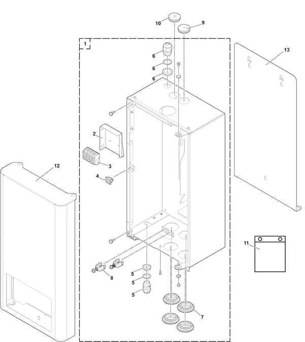 Exploded view Remeha Elga Ace binnenunit 6kW: Bemanteling