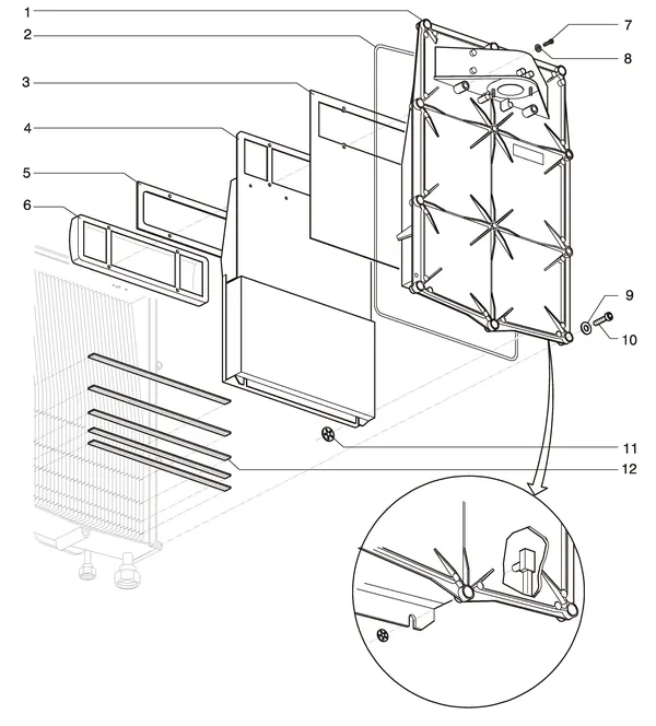 Exploded view Intergas Prestige CW6 A: Branderunit voorplaat met inbusbout en