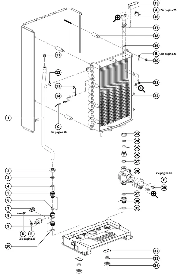 Exploded view Intergas Xtreme 30: Warmtewisselaar cv zijdig medio 2017