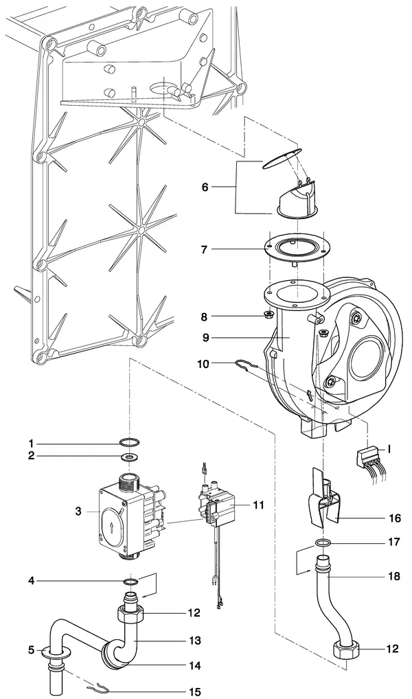Exploded view Intergas Kombi Kompakt 22A Chalet: Gasstraat 1 1 met ventilator incl tunnel
