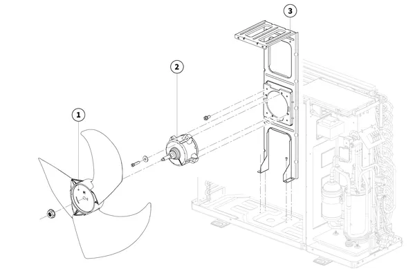Exploded view Intergas Xtend buitenunit 5kW: Ventilator