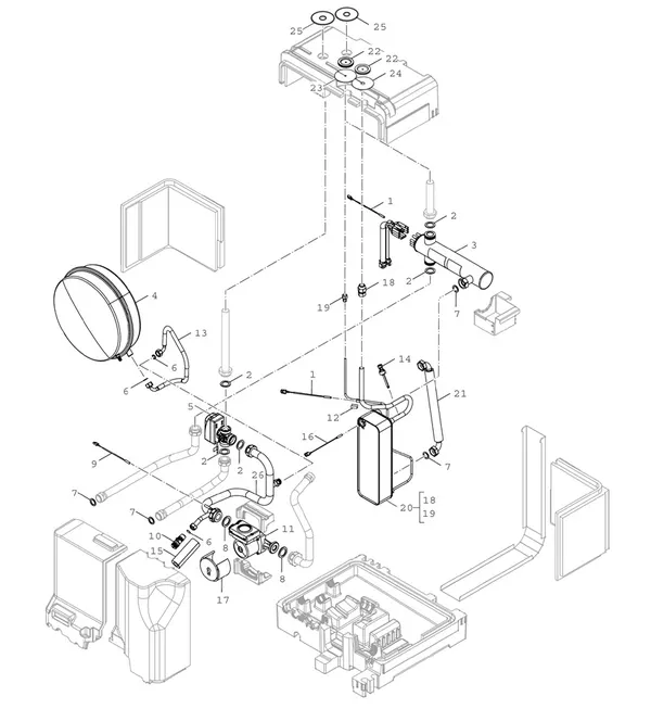 Exploded view Bosch Compress 3400i AWS (CS3400iAWS 10M): Warmtewisselaar