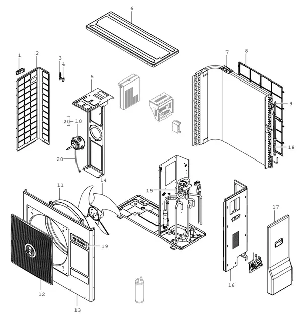 Exploded view Bosch Compress 3400i AWS 10kW (CS3400iAWS 10 OR-S): Toestelmantel ventilator