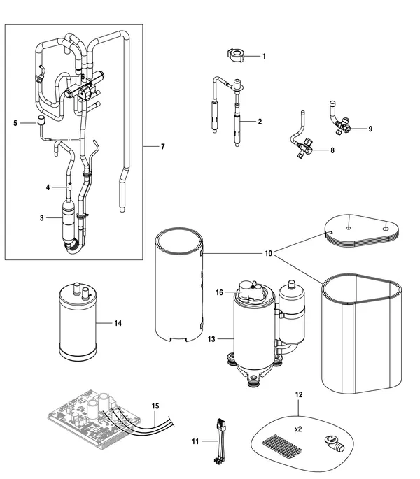 Vue éclatée Bosch Compress 3400i AWS 12kW (CS3400iAWS 12 OR-T) : Circuit frigorifique