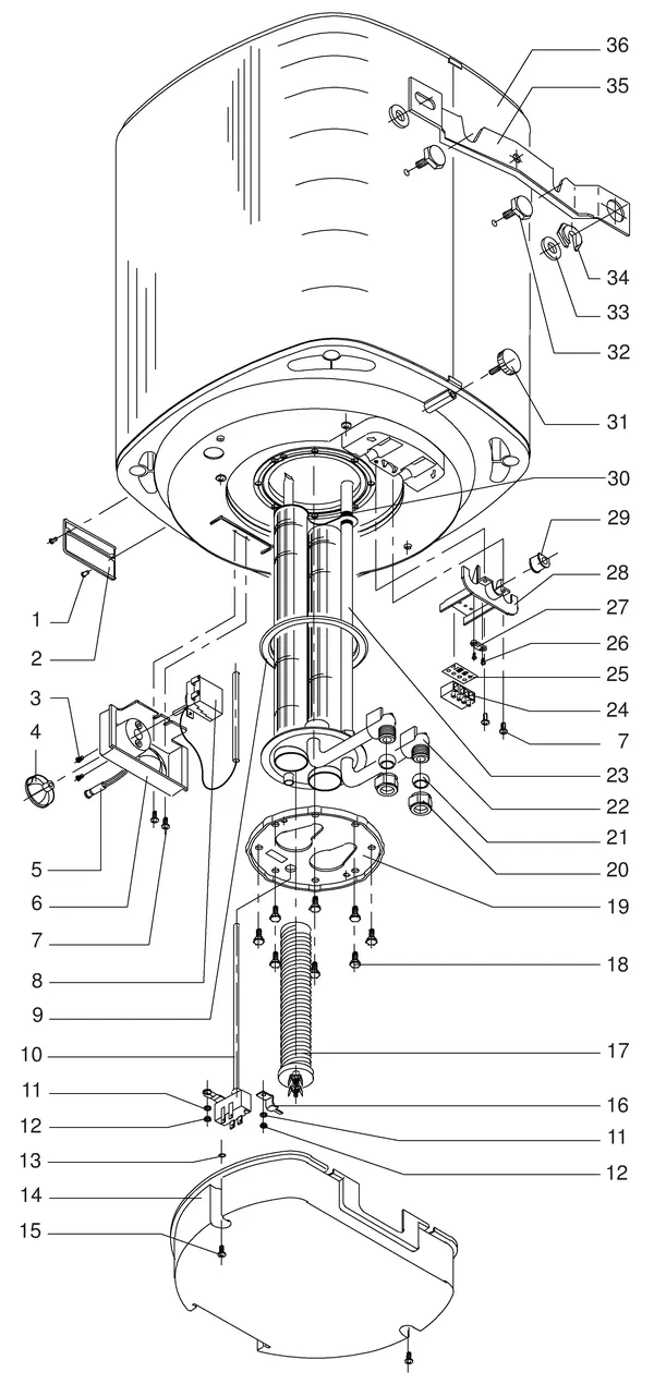 Exploded view Itho Daalderop Mono 150: Totaaloverzicht