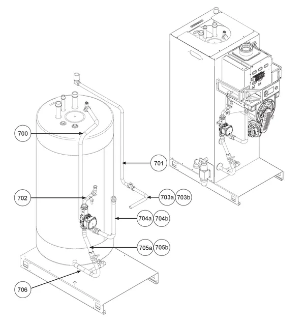 Exploded view Remeha CWH Ace 30/301: Leidingen 1 t m serienr 22xxxxxx