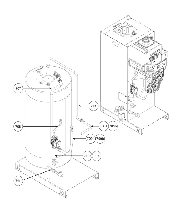 Exploded view Remeha CWH Ace 60/301: Leidingen 1 vanaf serienr 23xxxxxx