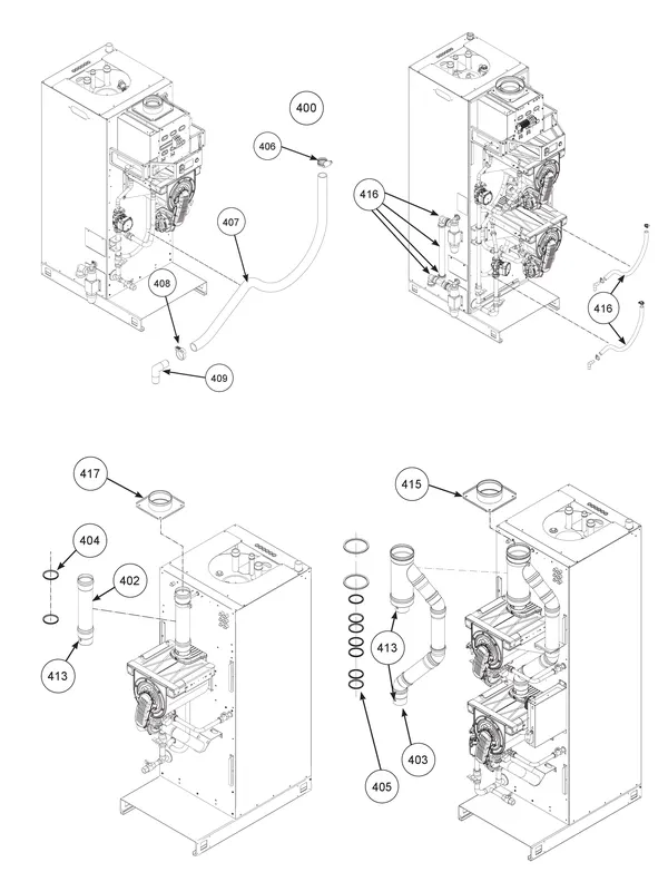 Exploded view Remeha CWH Ace 60/301: Rookgasafvoer vanaf serienr 23xxxxxx