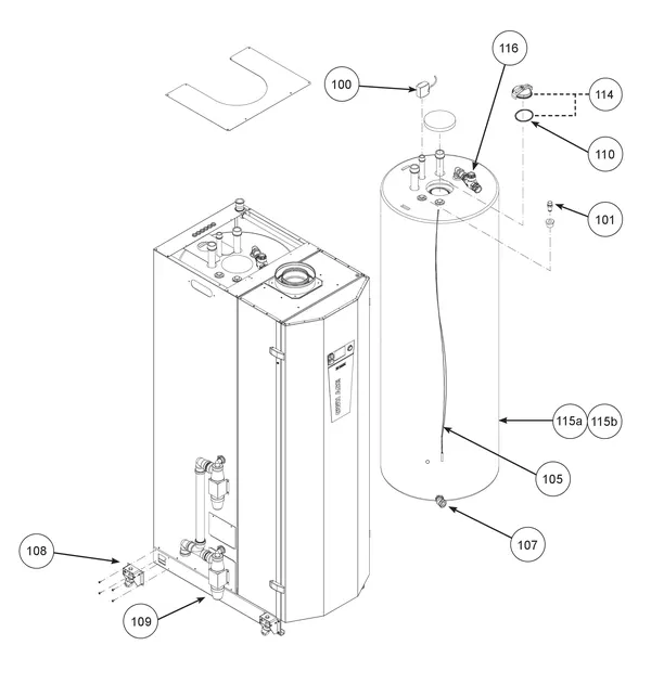 Exploded view Remeha CWH Ace 60/301: Tank vanaf serienr 23xxxxxx