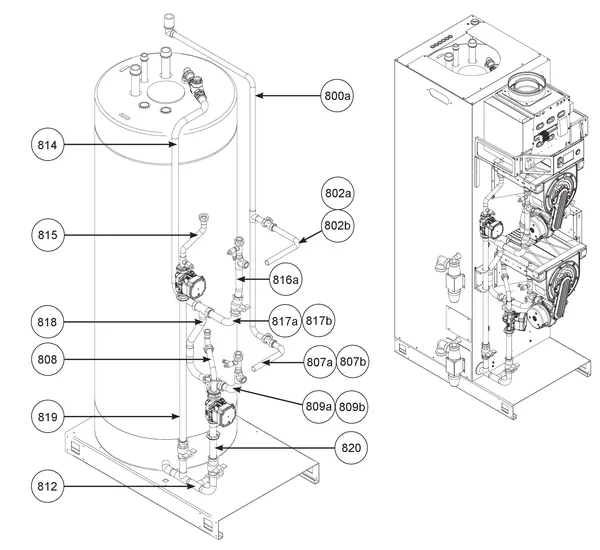 Vue éclatée Remeha CWH Ace 90/302 : Tuyaux 2 à partir de n° de série 23xxxxxx