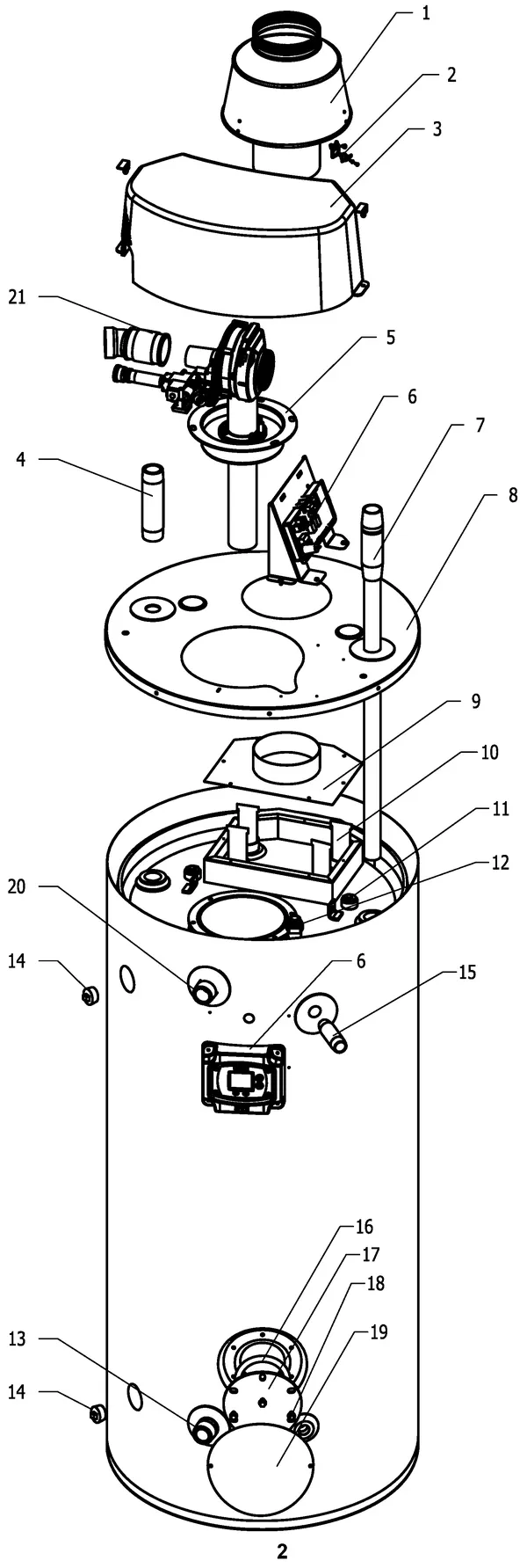 Exploded view Remeha EBW PRO 79-300: Brander en rookgas