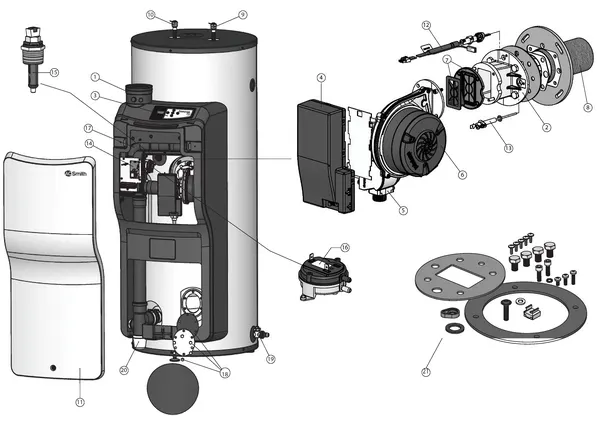 Exploded view A.O. Smith Innovo IR24-245L: Totaaloverzicht
