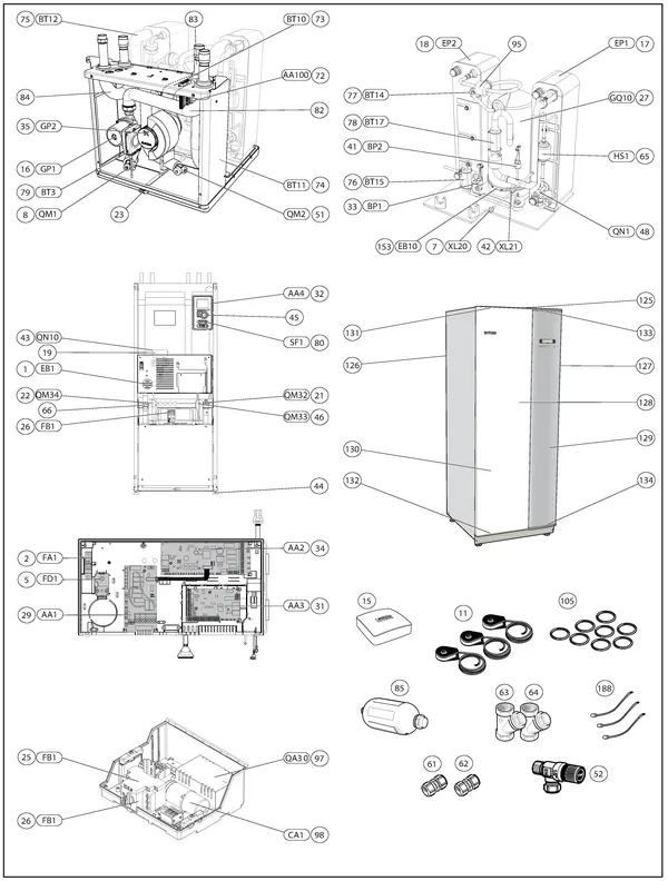 Vue éclatée Nibe F1145-8 1x230V | 065156 : Vue d'ensemble