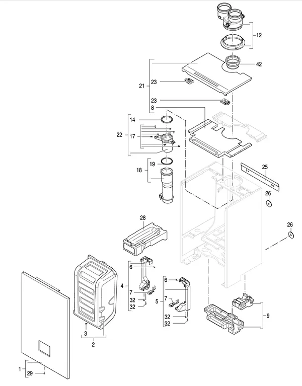 Exploded view Nefit (Bosch) 9700i AquaPower Plus HRC30 CW6: Behuizing