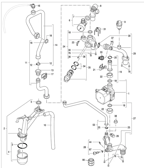 Exploded view Nefit (Bosch) 9700i AquaPower Plus HRC30 CW6: Hydrauliek