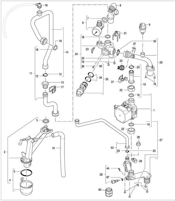 Exploded view Nefit (Bosch) 9700i AquaPower Plus HRC45 CW6: Hydrauliek
