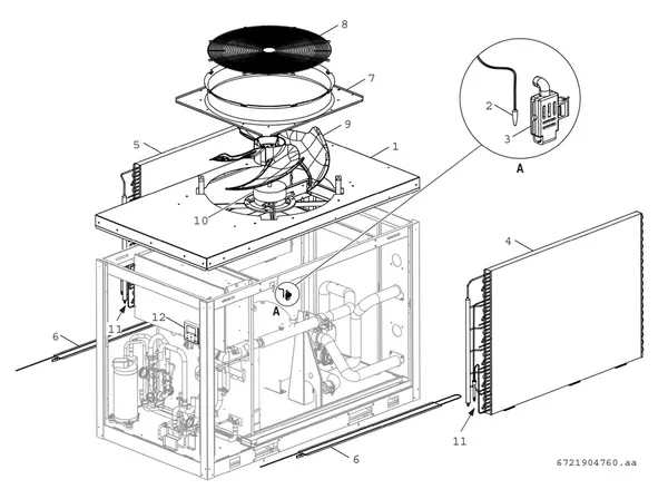 Vue éclatée Bosch Compress 3000 AWP (CS3000AWP 19) : Ventilateur et échangeur thermique