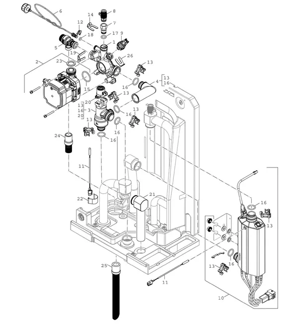 Exploded view Bosch Compress 5800i AW (CS5800iAW 12 E): Pomp elektrische bijverwarming
