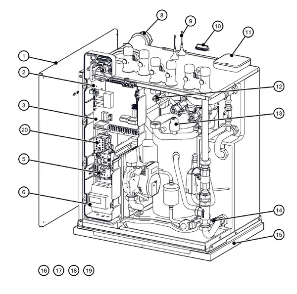 Exploded view Itho Daalderop 5e generatie WPU 55-C (03-00691): Behuizing elektronica sensoren