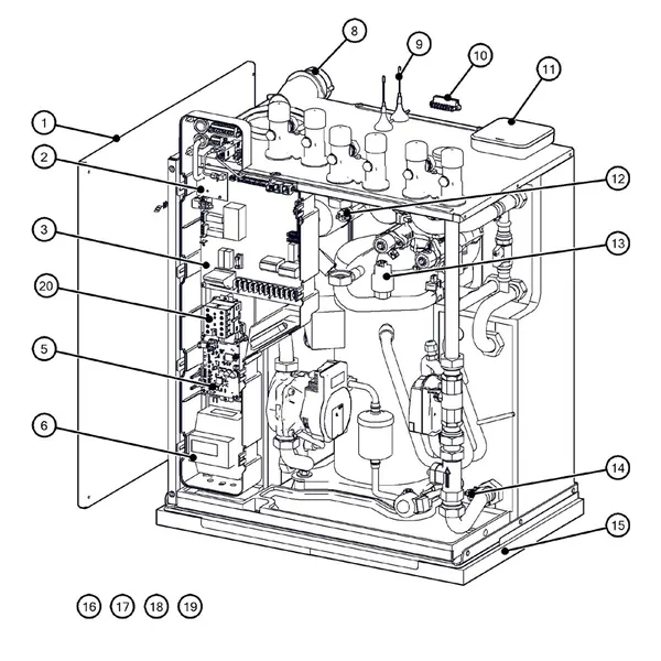 Exploded view Itho Daalderop 5e generatie WPU 65-C (03-00692): Behuizing elektronica sensoren
