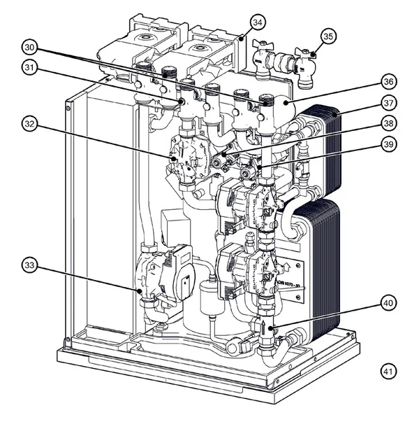 Exploded view Itho Daalderop 5e generatie WPU 65-E (03-00704): Hydraulisch