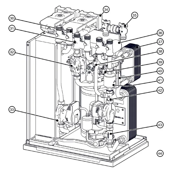 Exploded view Itho Daalderop 5e generatie WPU 25-COE (03-00706): Hydraulisch