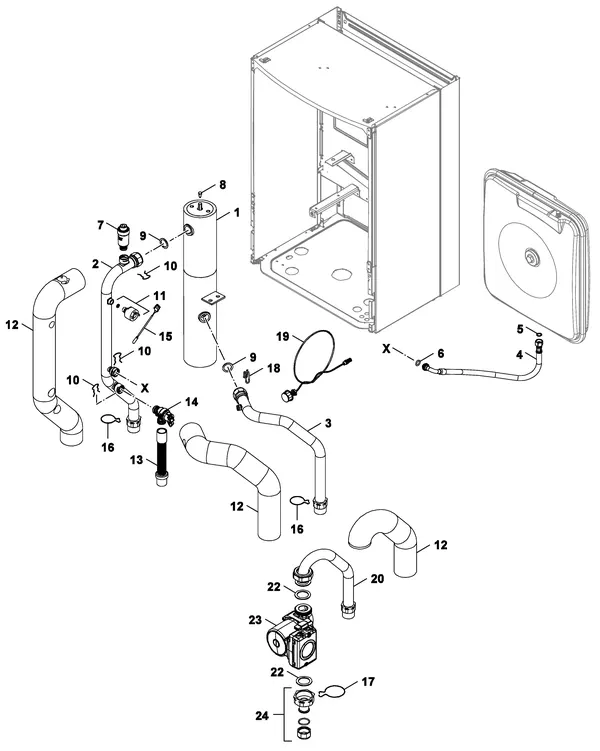 Vue éclatée Nefit (Bosch) Monoblock IDU 13-17 B : Pièces de raccordement
