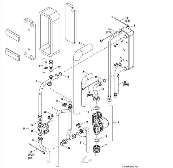 Vue éclatée Bosch Compress Hybrid 3000i AWS (HC3000iAW 6 I) : Hydraulique split