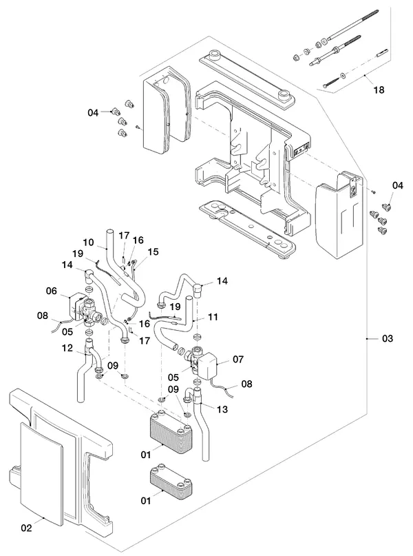 Vue éclatée Vaillant flexoTHERM VWF 157/4 : Échangeur thermique