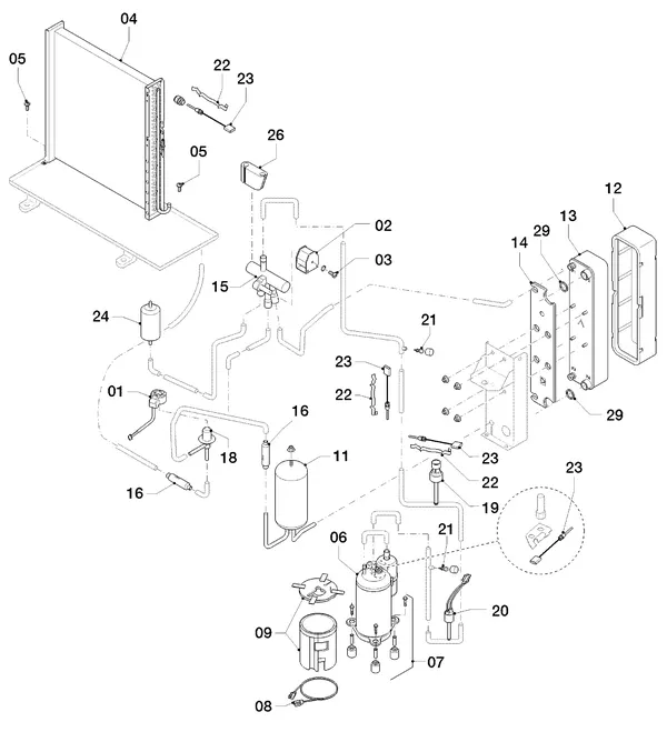 Vue éclatée Vaillant aroTHERM VWL 55/3 A 230V : Pièces du circuit frigorifique