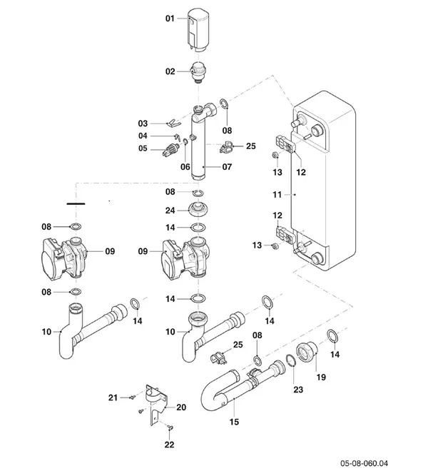 Vue éclatée Vaillant aroTHERM VWL 125/6 A 400V : Pièces hydrauliques