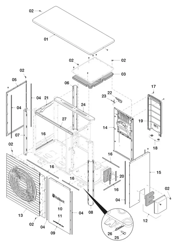 Exploded view Vaillant aroTHERM Split plus VWL 55/8.2 AS 230V: Manteldelen